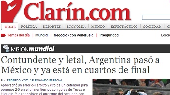 Principales medios argentinos destacaron paso de su selección a cuartos de final en Sudáfrica