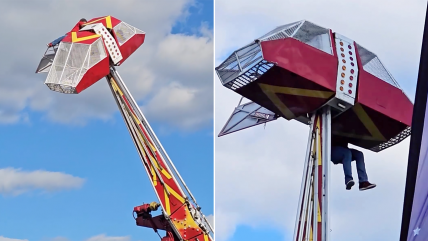   Operador queda colgando en juego mecánico al intenta salvar a una niña 