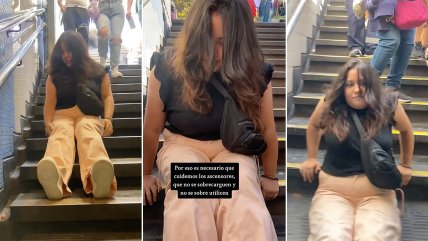  Tras falla de ascensor: Joven en silla de ruedas debió arrastrarse para subir escaleras del Metro  