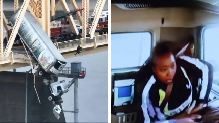   Revelan imágenes que demuestran cómo un camión quedó colgando en un puente de EEUU 