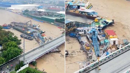   Tifón arrastró embarcaciones contra puente en Filipinas 
