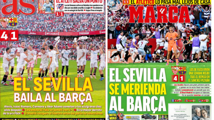   El Sevilla de Alexis y Suazo acaparó las portadas en España tras golear a Barcelona 